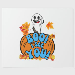 Cute Fall Halloween ghost Boo! I see You! Sticker Wrapping Paper