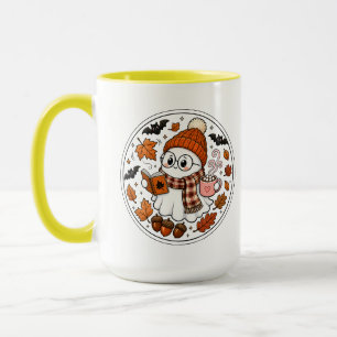 Cute Fall Halloween Ghost with Hot Cocoa Mug