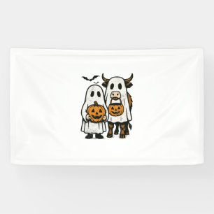 Cute Fall Highland Cow Ghost Halloween 2 Banner