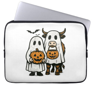 Cute Fall Highland Cow Ghost Halloween 2 Laptop Sleeve