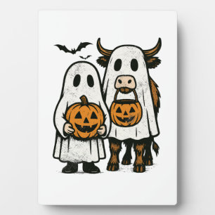 Cute Fall Highland Cow Ghost Halloween 2 Plaque
