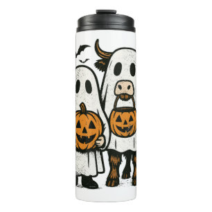 Cute Fall Highland Cow Ghost Halloween 2 Thermal Tumbler