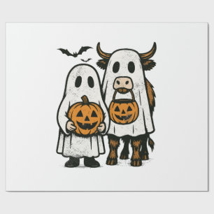 Cute Fall Highland Cow Ghost Halloween 2 Wrapping Paper