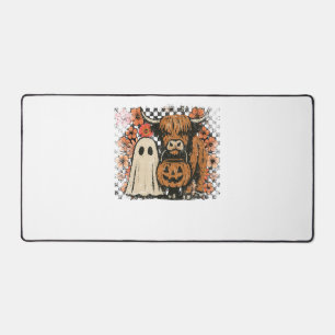 Cute Fall Highland Cow Ghost Halloween Desk Mat