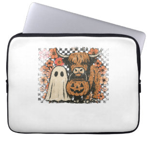 Cute Fall Highland Cow Ghost Halloween Laptop Sleeve