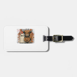 Cute Fall Highland Cow Ghost Halloween Luggage Tag