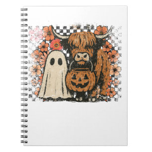 Cute Fall Highland Cow Ghost Halloween Notebook