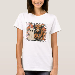 Cute Fall Highland Cow Ghost Halloween T-Shirt