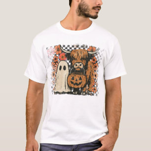 Cute Fall Highland Cow Ghost Halloween T-Shirt