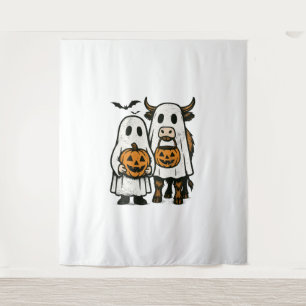 Cute Fall Highland Cow Ghost Halloween Tapestry