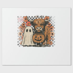 Cute Fall Highland Cow Ghost Halloween Wrapping Paper