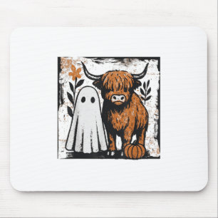 Cute Fall Highland Cow Ghost Spooky Season Funny _ Mouse Pad
