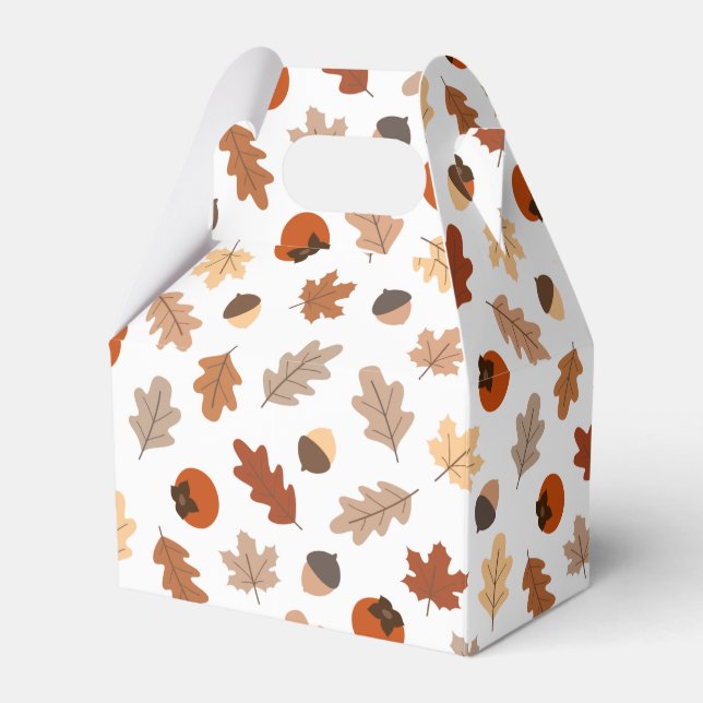 Cute Fall Leaves, Nuts & Persimmons Pattern Favour Box (Front Side)
