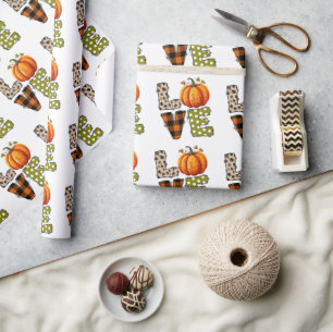 Cute Fall LOVE   Autumn Pumpkin Wrapping Paper