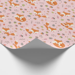 Cute Fall Mama and baby fox on light pink Wrapping Paper