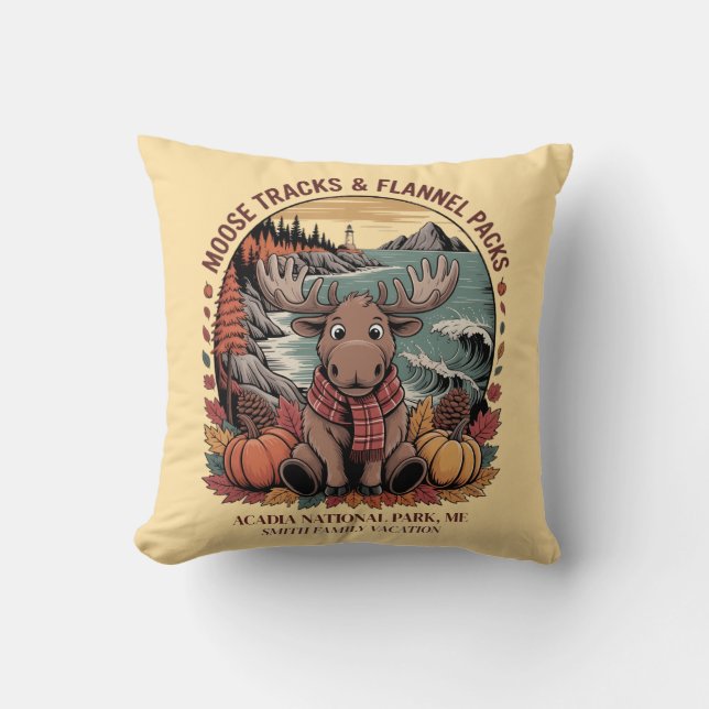 Cute Fall Moose Acadia Family Trip Cushion (Front)