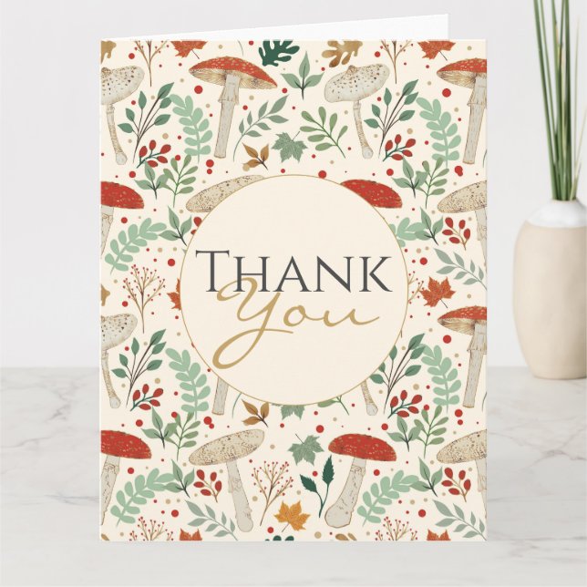 Cute Fall Mushrooms and Leaves Illustration Card (Front)