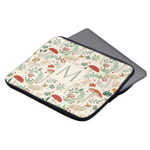 Cute Fall Mushrooms and Leaves Illustration Laptop Sleeve