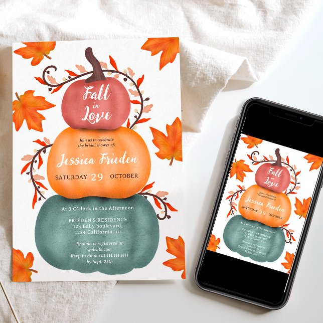 Cute fall orange blue pumpkins bridal shower invitation (Cute fall orange blue pumpkins bridal shower invitation)