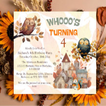 Cute Fall Owl/Squirrel Boy Birthday Invitation