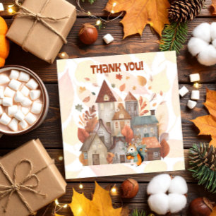 Cute Fall Owl/Squirrel Boy Birthday Invitation