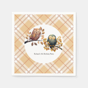 Cute Fall Owl & Squirrel Boy Birthday Napkin