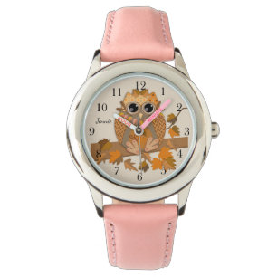 Cute fall owl with custom name abd clock numbers watch