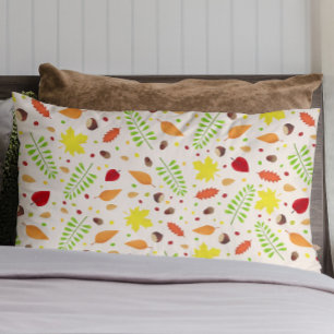 Cute fall pattern with colourful leaves and nuts pillowcase