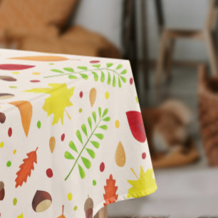 Cute fall pattern with colourful leaves and nuts tablecloth
