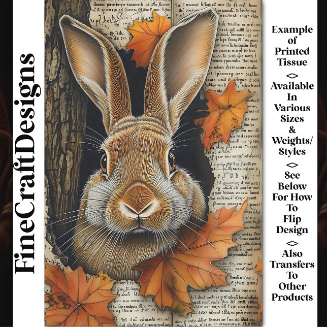 Cute Fall Peeking Rabbit Ephemera BK7 Decoupage Tissue Paper (Creator Uploaded)