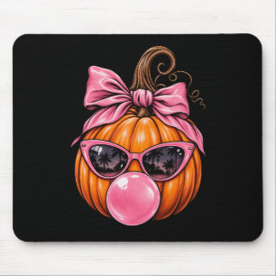 Cute Fall Pumpkin Bubblegum Mouse Pad   Pink Bow 
