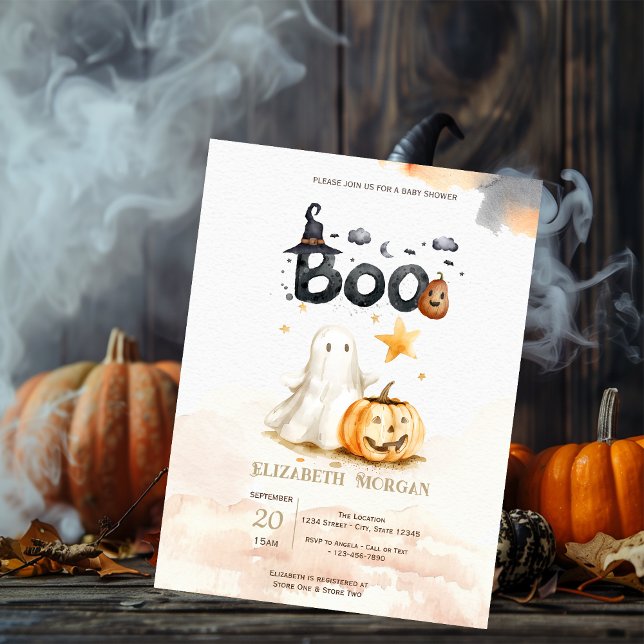 Cute Fall Pumpkin Ghost Bow Boo Baby Shower Invitation (Creator Uploaded)