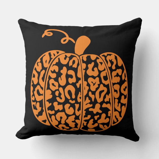 Cute Fall Pumpkin Leopard Print Throw Pillow (Front)