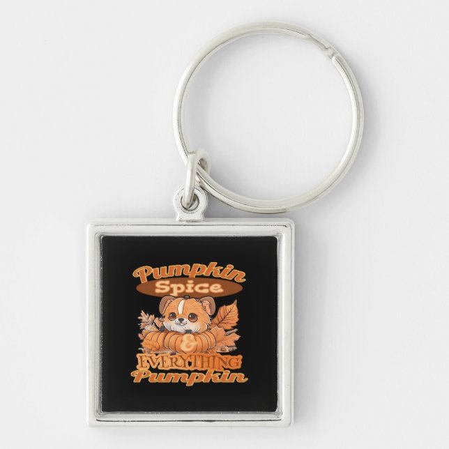 Cute Fall Pumpkin Pup Spice Of Life Key Ring (Front)