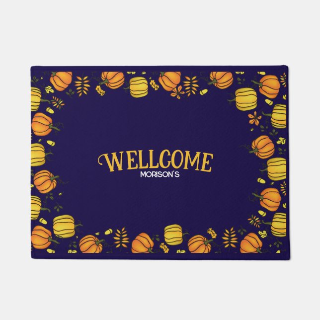 Cute  Fall pumpkins boarder Happy  Doormat (Front)