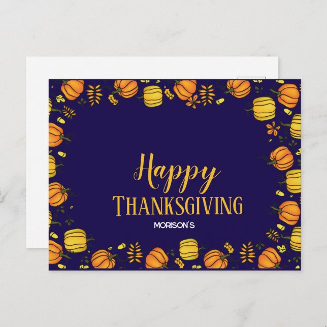 Cute  Fall pumpkins boarder Happy Thanksgiving  Announcement Postcard (Front/Back)