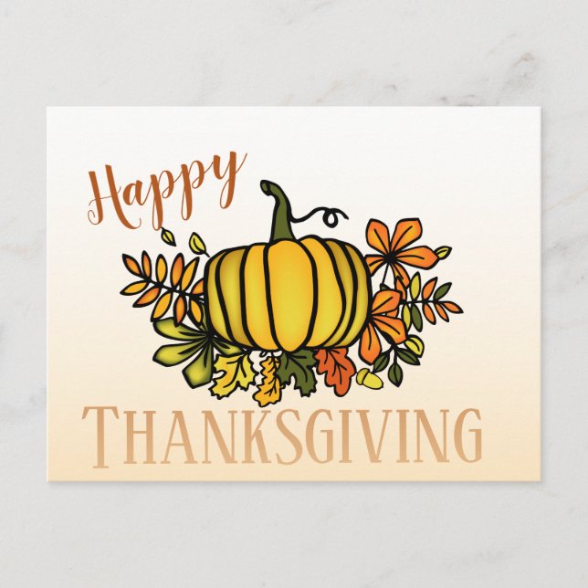 Cute  Fall pumpkins Happy Thanksgiving Announcement Postcard (Front)