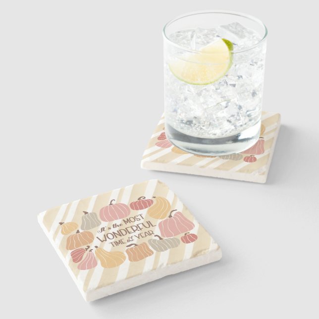 Cute Fall pumpkins quotes bohemian  Stone Coaster (Side)