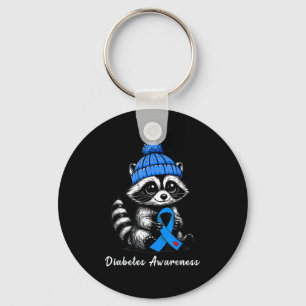 Cute Fall Racoon And Blue Ribbon Diabetes Awarene Key Ring