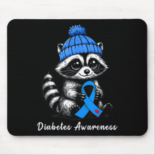 Cute Fall Racoon And Blue Ribbon Diabetes Awarene Mouse Pad