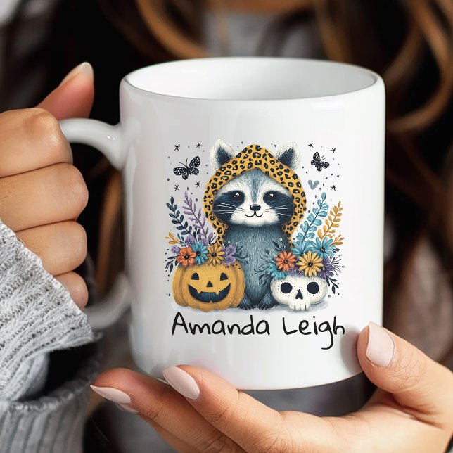 Cute Fall Racoon Halloween Floral Mug (Creator Uploaded)