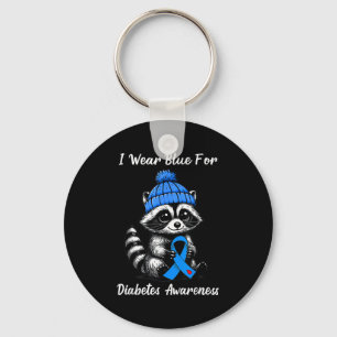 Cute Fall Racoon I Wear Ribbon Blue For Diabetes Key Ring