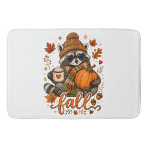 Cute Fall Racoon Pumpkin Autumn Coffee Bath Mat