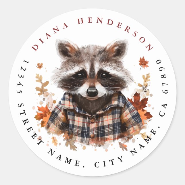 Cute Fall Racoon Round Stickers (Front)