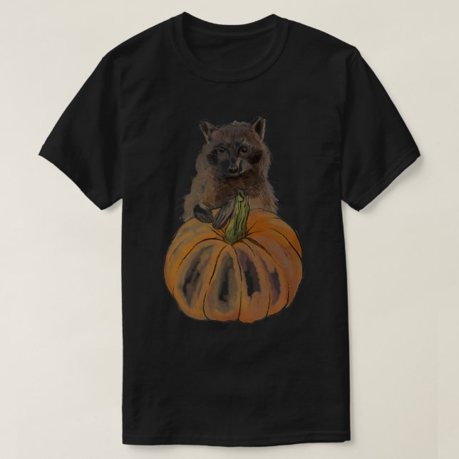 Cute fall racoon trash panda with Halloween pumpk T-Shirt (Design Front)