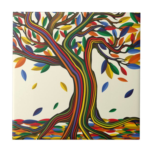 Cute Fall Rainbow Tree Pretty Autumn Thanksgiving Ceramic Tile (Front)