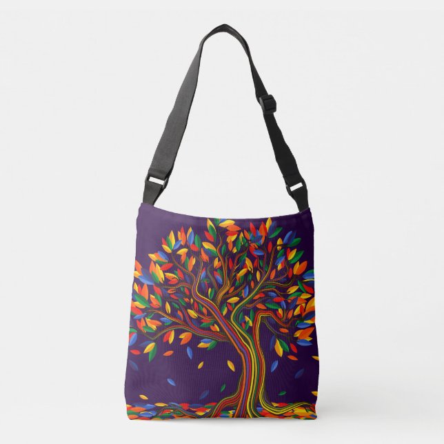 Cute Fall Rainbow Tree Purple Autumn Thanksgiving Crossbody Bag (Front)