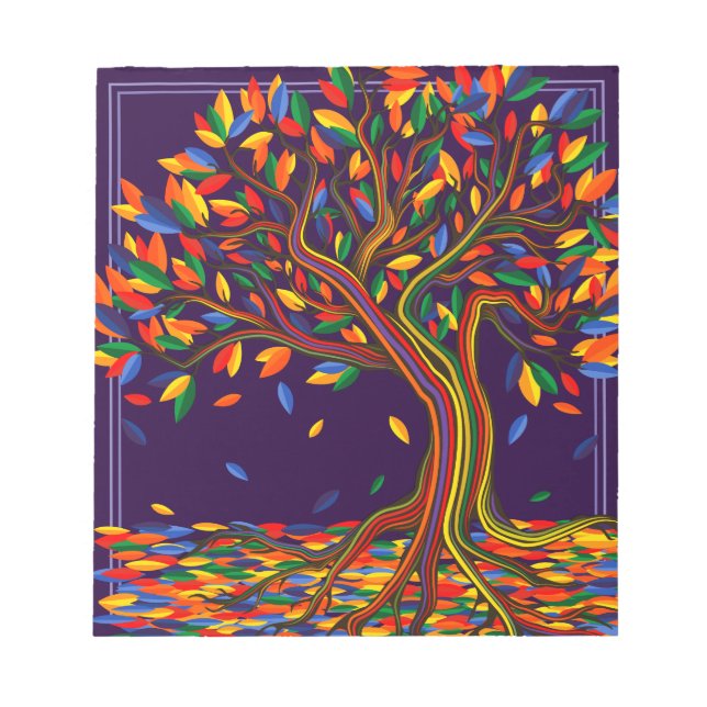 Cute Fall Rainbow Tree Purple Autumn Thanksgiving Notepad (Front)