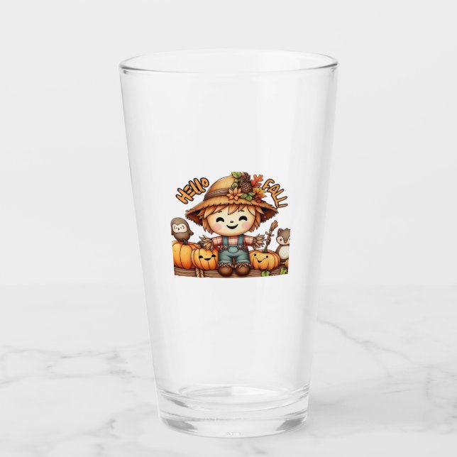 Cute Fall Scarecrow with Pumpkins Oversized T-Shir Glass (Front)