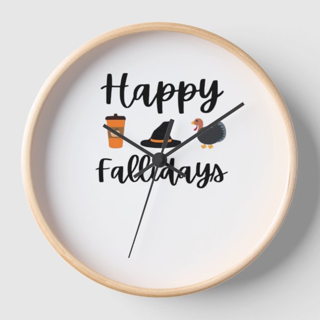 Cute Fall season Happy Fallidays Thanksgiving Hall Clock (Front)